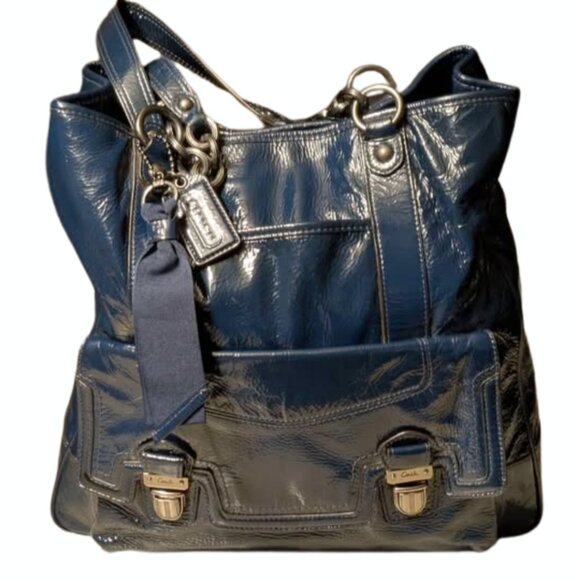 Authentic Coach Poppy Blue Teal Patent Leather Hobo Tote Bag H1169-18717 - Picture 1 of 7